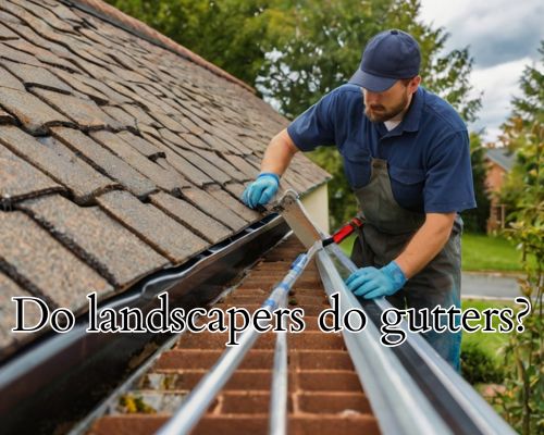 a worker closely working on guttering